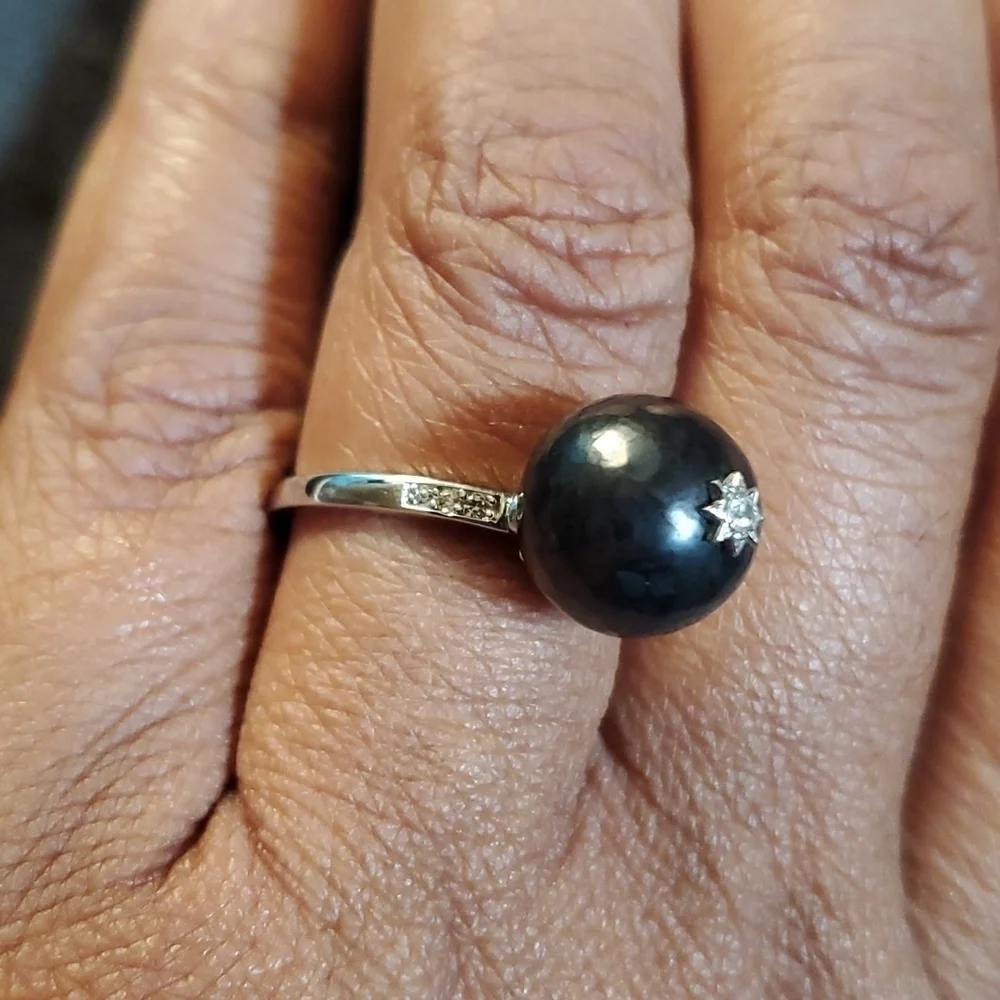 Elite Shungite Zircon Pearl Ring Sterling Silver